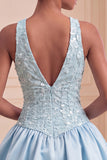 Sky Blue A-Line V-Neck Short Homecoming Dress
