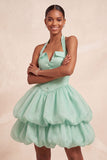 Pink Halter Neck Ruffled A-Line Short Homecoming Dress