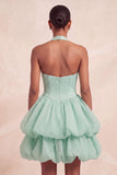 Pink Halter Neck Ruffled A-Line Short Homecoming Dress