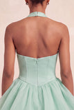 Pink Halter Neck Ruffled A-Line Short Homecoming Dress
