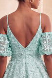 Olive Cold Shoulder Sequins A-Line Short Homecoming Dress with Lace Up Back