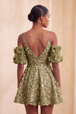 Olive Cold Shoulder Sequins A-Line Short Homecoming Dress with Lace Up Back