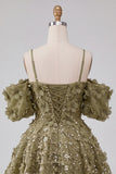 Olive Cold Shoulder Sequins A-Line Short Homecoming Dress with Lace Up Back