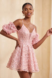 Olive Cold Shoulder Sequins A-Line Short Homecoming Dress with Lace Up Back
