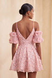 Olive Cold Shoulder Sequins A-Line Short Homecoming Dress with Lace Up Back