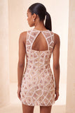 Blush Bodycon Round Neck Short Homecoming Dress with Beading
