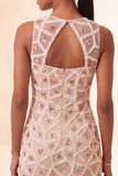 Blush Bodycon Round Neck Short Homecoming Dress with Beading