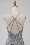Halter Neck Grey Bodycon Floral Beaded Short Homecoming Dress with Fringes