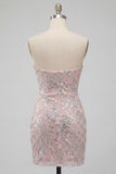 Blush Strapless Bodycon Sequins Ruched Short Homecoming Dress