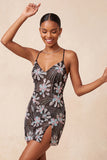 Black Bodycon Spaghetti Straps Sequins Floral Short Homecoming Dress with Slit