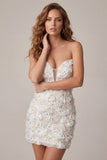 Ivory Sweetheart Short Bodycon Homecoming Dress with Sequins