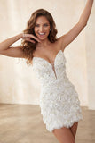 Ivory Sweetheart Short Bodycon Homecoming Dress with Sequins