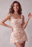 Sparkly Ivory A-Line Square Neck Short Cocktail Dress with Sequins