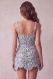 Sparkly Ivory A-Line Square Neck Short Cocktail Dress with Sequins