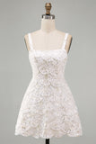 Ivory A-Line Square Neck Short Homecoming Dress with Sequins