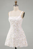 Ivory A-Line Square Neck Short Homecoming Dress with Sequins