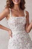 Ivory A-Line Square Neck Short Homecoming Dress with Sequins