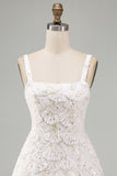 Ivory A-Line Square Neck Short Homecoming Dress with Sequins