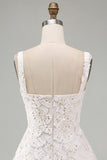 Ivory A-Line Square Neck Short Homecoming Dress with Sequins