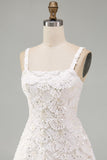 Ivory A-Line Square Neck Short Homecoming Dress with Sequins