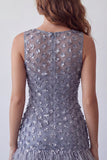 Dusty Lavender Round Neck Bodycon Short Floral Homecoming Dress with Feather