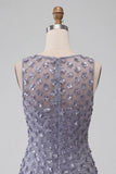 Dusty Lavender Round Neck Bodycon Short Floral Homecoming Dress with Feather