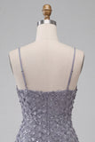 Bodycon Dusty Lavender Floral Spaghetti Straps Short Homecoming Dress with Ruffles
