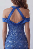 Royal Blue Halter Neck Bodycon Short Homecoming Dress with Sequins
