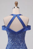Royal Blue Halter Neck Bodycon Short Homecoming Dress with Sequins