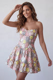 Sparkly Pink Sweetheart A-Line Tiered Floral Short Homecoming Dress with Sequins