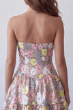 Sparkly Pink Sweetheart A-Line Tiered Floral Short Homecoming Dress with Sequins