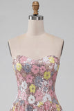 Sparkly Pink Sweetheart A-Line Tiered Floral Short Homecoming Dress with Sequins