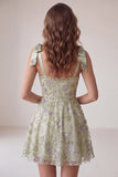 Dusty Sage A-Line Floral Thick Straps Short Homecoming Dress with Beading