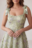 Dusty Sage A-Line Floral Thick Straps Short Homecoming Dress with Beading