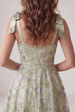 Dusty Sage A-Line Floral Thick Straps Short Homecoming Dress with Beading