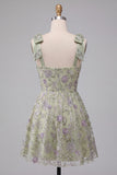 Dusty Sage A-Line Floral Thick Straps Short Homecoming Dress with Beading