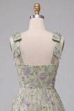 Dusty Sage A-Line Floral Thick Straps Short Homecoming Dress with Beading
