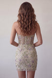 Sweetheart Dusty Sage Bodycon Floral Sheer Corset Short Homecoming Dress with Beading
