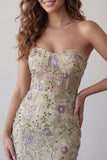 Sweetheart Dusty Sage Bodycon Floral Sheer Corset Short Homecoming Dress with Beading