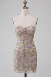 Sweetheart Dusty Sage Bodycon Floral Sheer Corset Short Homecoming Dress with Beading