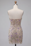 Sweetheart Dusty Sage Bodycon Floral Sheer Corset Short Homecoming Dress with Beading