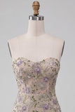 Sweetheart Dusty Sage Bodycon Floral Sheer Corset Short Homecoming Dress with Beading