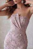 Strapless Bodycon Pearl Floral Ruched Short Homecoming Dress with Beading
