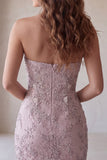 Strapless Bodycon Pearl Floral Ruched Short Homecoming Dress with Beading