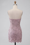 Strapless Bodycon Pearl Floral Ruched Short Homecoming Dress with Beading