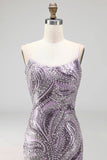 Lilac Bodycon Spaghetti Straps Short Homecoming Dress with Sequins