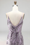 Lilac Bodycon Spaghetti Straps Short Homecoming Dress with Sequins