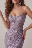 Lilac Bodycon Spaghetti Straps Short Homecoming Dress with Sequins
