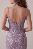 Lilac Bodycon Spaghetti Straps Short Homecoming Dress with Sequins