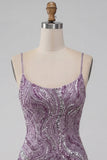 Lilac Bodycon Spaghetti Straps Short Homecoming Dress with Sequins